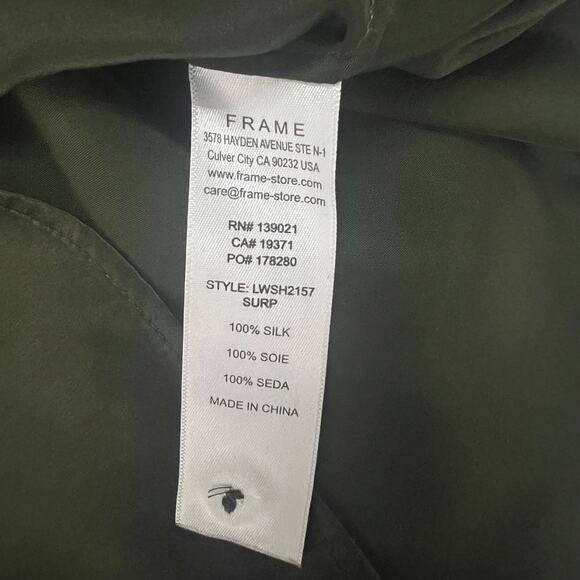 ♥️ FRAME Gillian Puff Sleeve Silk Shirt Surplus Green Long Sleeve Size M - Picture 10 of 14